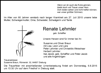Traueranzeige von Renate Lehmler von trauer.echo-online.de