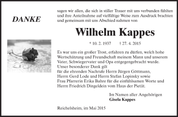 Traueranzeige von Wilhelm Kappes von Odenwälder Echo