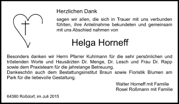 Traueranzeige von Helga Horneff von Echo-Zeitungen (Gesamtausgabe)