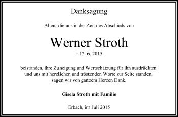 Traueranzeige von Werner Stroth von Odenwälder Echo