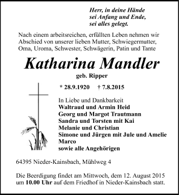 Traueranzeige von Katharina Mandler von trauer.echo-online.de