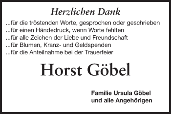 Traueranzeige von Horst Göbel von Echo-Zeitungen (Gesamtausgabe)