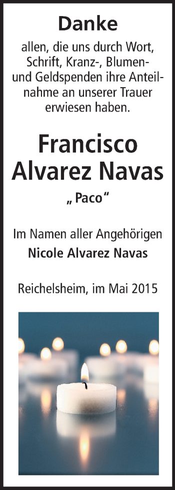 Traueranzeige von Francisco  Alvarez Navas von Echo-Zeitungen (Gesamtausgabe)