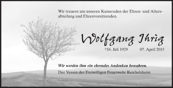 Traueranzeige von Wolfgang Ihrig von Odenwälder Echo