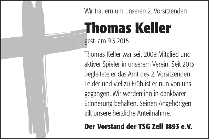  Traueranzeige für Thomas Keller vom 16.03.2015 aus Odenwälder Echo