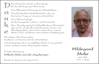 Traueranzeige von Hildegard Mohr von trauer.echo-online.de