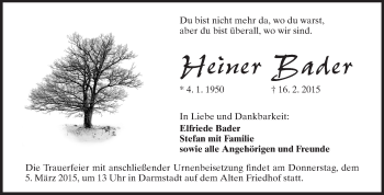 Traueranzeige von Heiner Bader von Echo-Zeitungen (Gesamtausgabe)