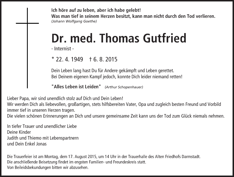  Traueranzeige für Thomas Gutfried vom 15.08.2015 aus trauer.echo-online.de