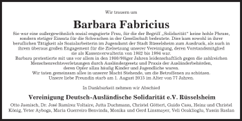 Traueranzeige von Barbara Fabricius von trauer.echo-online.de