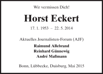 Traueranzeige von Horst Eckert von Rüsselsheimer Echo, Groß-Gerauer-Echo, Ried Echo