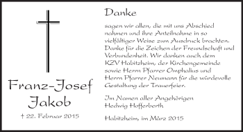 Traueranzeige von Franz-Josef Jakob von Echo-Zeitungen (Gesamtausgabe)