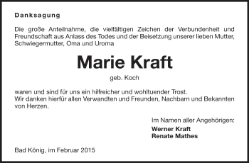 Traueranzeige von Marie Kraft von Odenwälder Echo