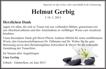 Traueranzeige von Helmut Gerbig von Odenwälder Echo