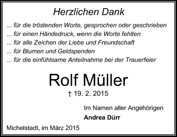 Traueranzeige von Rolf Müller von Odenwälder Echo