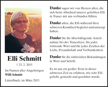 Traueranzeige von Elli Schmitt von Odenwälder Echo