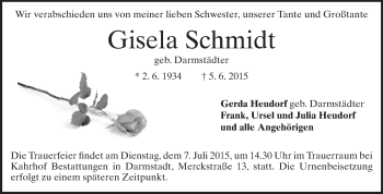 Traueranzeige von Gisela Schmidt von Echo-Zeitungen (Gesamtausgabe)