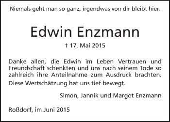Traueranzeige von Edwin Enzmann von Echo-Zeitungen (Gesamtausgabe)