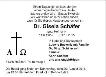 Traueranzeige von Gisela Schäfer von trauer.echo-online.de