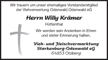 Traueranzeige von Willy Krämer von Odenwälder Echo