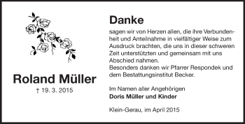 Traueranzeige von Roland Müller von Rüsselsheimer Echo, Groß-Gerauer-Echo, Ried Echo