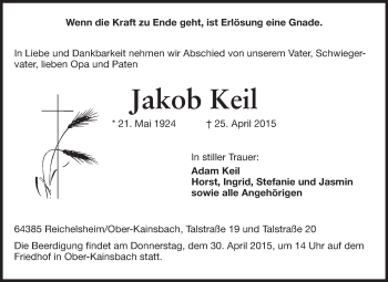 Traueranzeige von Jakob Keil von Odenwälder Echo