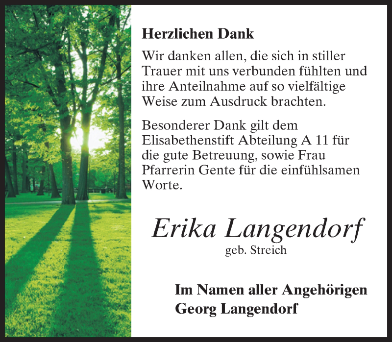  Traueranzeige für Erika Langendorf vom 08.08.2015 aus trauer.echo-online.de