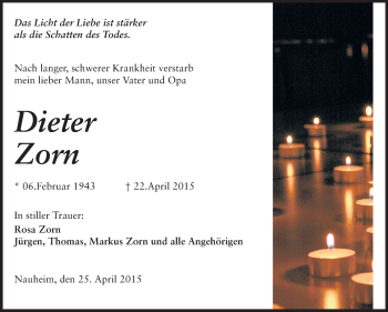 Traueranzeige von Dieter Zorn von Darmstädter Echo