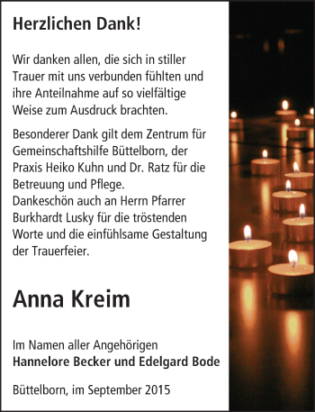 Traueranzeige von Anna Kreim von trauer.echo-online.de