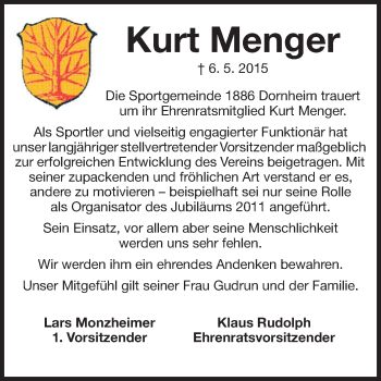Traueranzeige von Kurt Menger von Rüsselsheimer Echo, Groß-Gerauer-Echo, Ried Echo