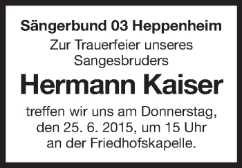 Traueranzeige von Hermann Kaiser von Starkenburger Echo
