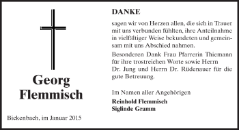 Traueranzeige von Georg Flemmisch von Echo-Zeitungen (Gesamtausgabe)
