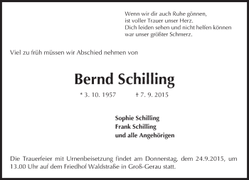 Traueranzeige von Bernd Schilling von trauer.echo-online.de