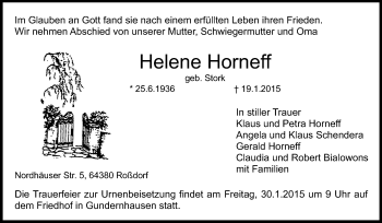 Traueranzeige von Helene Horneff von Echo-Zeitungen (Gesamtausgabe)