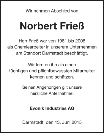 Traueranzeige von Norbert Frieß von Echo-Zeitungen (Gesamtausgabe)