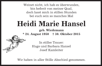 Traueranzeige von Heidi Marie Hansel von trauer.echo-online.de