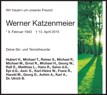 Traueranzeige von Werner Katzenmeier von Odenwälder Echo