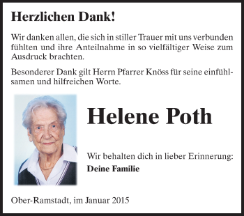 Traueranzeige von Helene Poth von Echo-Zeitungen (Gesamtausgabe)