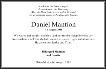 Traueranzeige von Daniel Mantion von trauer.echo-online.de