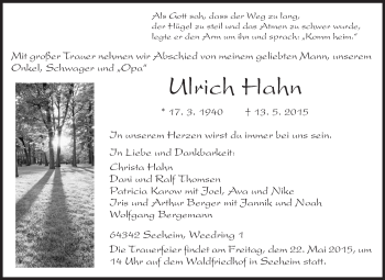 Traueranzeige von Ulrich Hahn von Echo-Zeitungen (Gesamtausgabe)