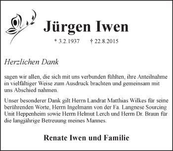 Traueranzeige von Jürgen Iwen von trauer.echo-online.de
