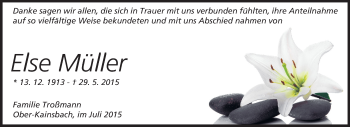 Traueranzeige von Else Müller von Odenwälder Echo