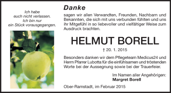 Traueranzeige von Helmut Borell von Echo-Zeitungen (Gesamtausgabe)