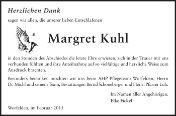 Traueranzeige von Margret Kuhl von Rüsselsheimer Echo, Groß-Gerauer-Echo, Ried Echo