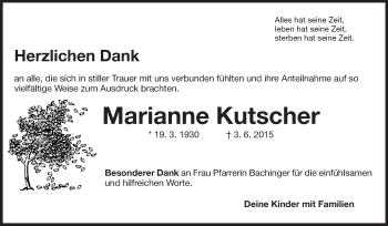 Traueranzeige von Marianne Kutscher von Echo-Zeitungen (Gesamtausgabe)