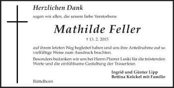 Traueranzeige von Mathilde Feller von Rüsselsheimer Echo, Groß-Gerauer-Echo, Ried Echo