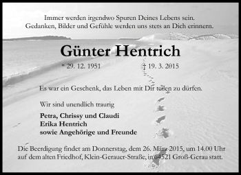 Traueranzeige von Günter Hentrich von Rüsselsheimer Echo, Groß-Gerauer-Echo, Ried Echo