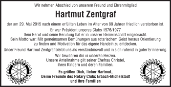 Traueranzeige von Hartmut Zentgraf von Odenwälder Echo