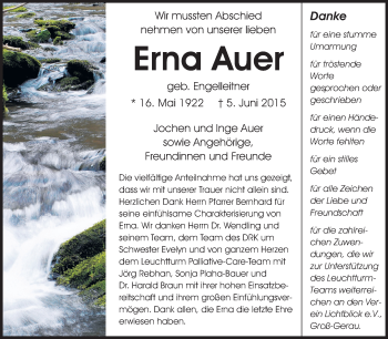 Traueranzeige von Erna Auer von Rüsselsheimer Echo, Groß-Gerauer-Echo, Ried Echo