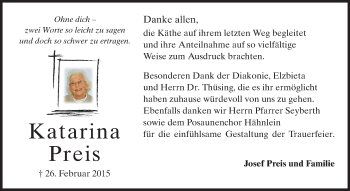 Traueranzeige von Katarina Preis von Echo-Zeitungen (Gesamtausgabe)