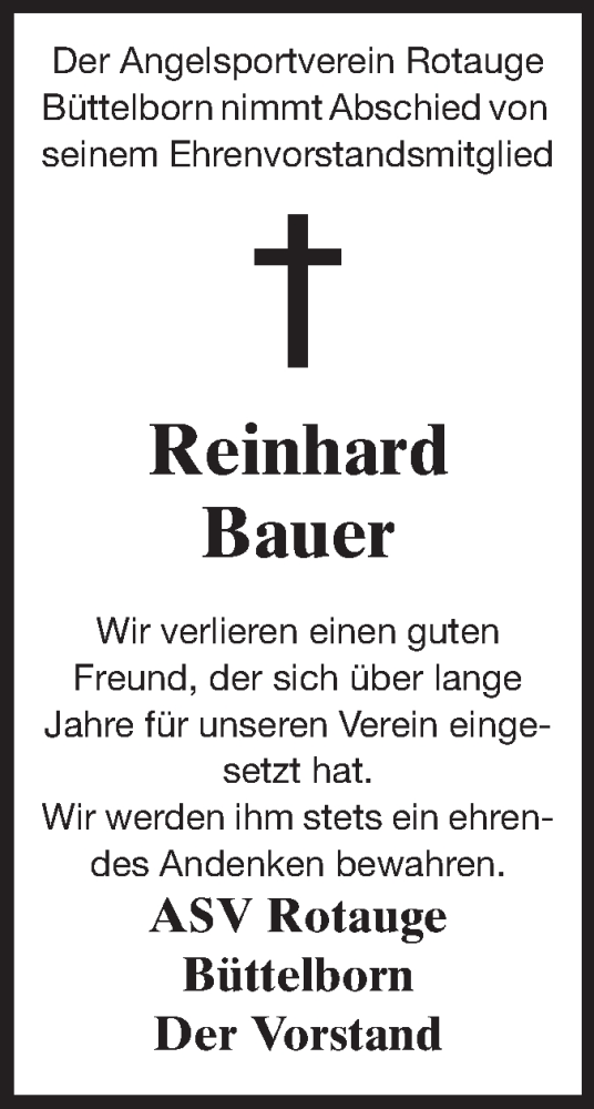  Traueranzeige für Reinhard Bauer vom 30.05.2015 aus Rüsselsheimer Echo, Groß-Gerauer-Echo, Ried Echo